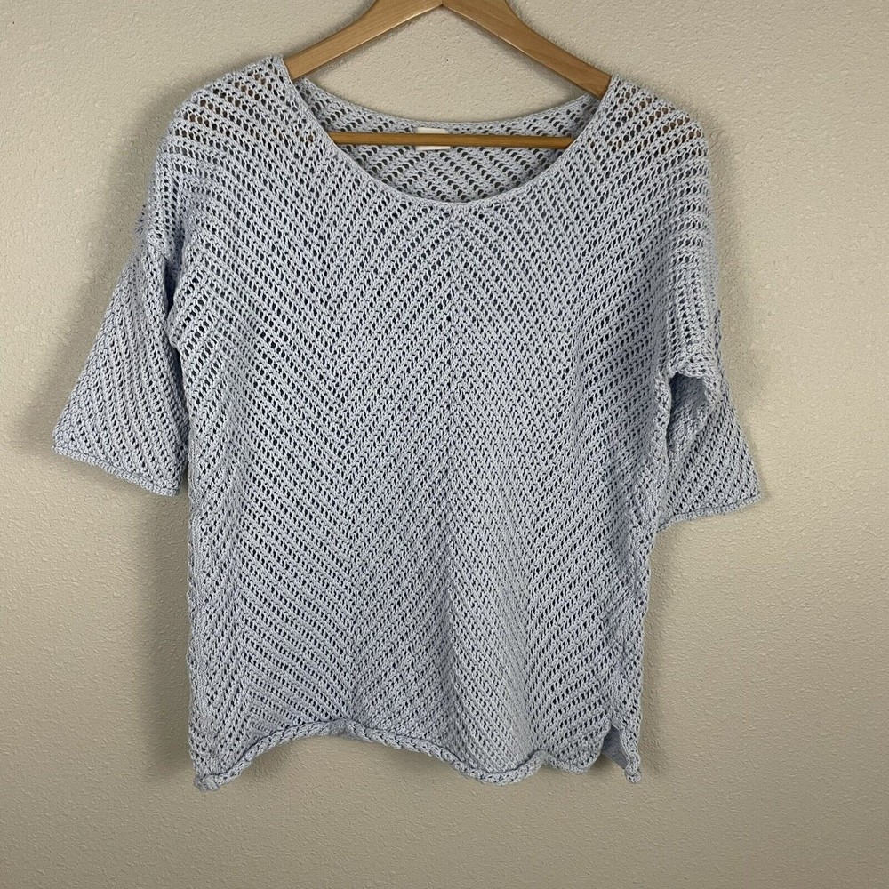Poetry Womens 12 Light Blue Open Knit Beachy Short Sleeve Sweater